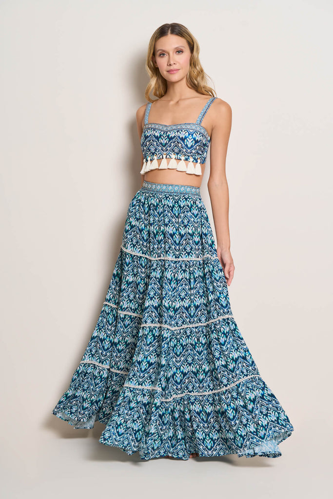 Blue Maxi skirt with handmade embroidery.